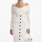 Flowering Girl Women penny Off Shoulder Knit Midi Dress in Cream