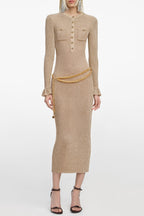 lauren Gold Lurex Ribbed Knit Midi Dress