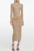 Flowering Girl Women Lauren Gold Lurex Ribbed Knit Midi Dress