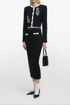 Black Textured Knit Midi Skirt