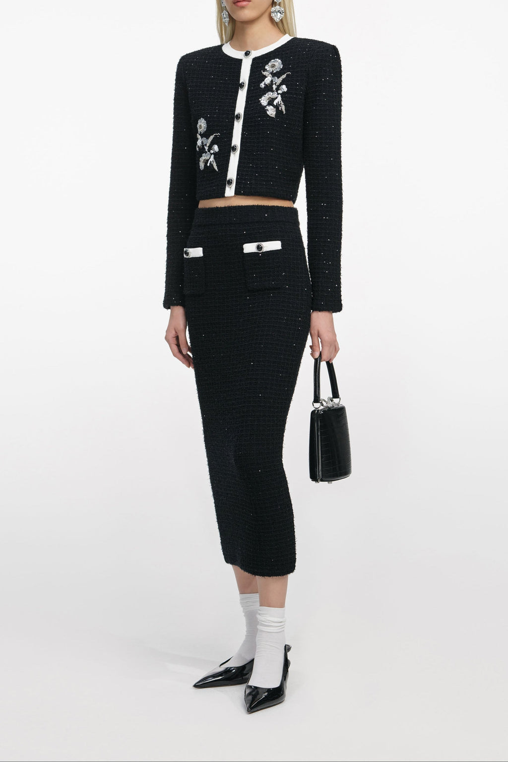 Black Floral Textured Knit Jacket