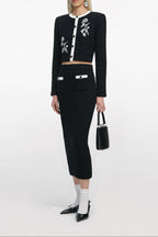 Black Floral Textured Knit Jacket