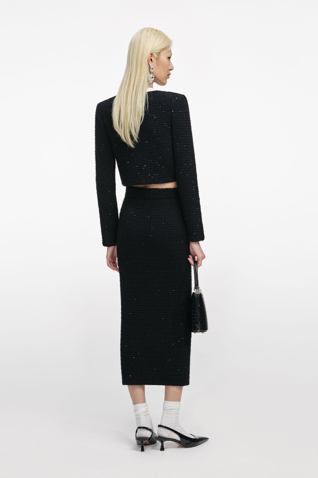 Black Floral Textured Knit Jacket