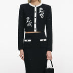 Black Floral Textured Knit Jacket