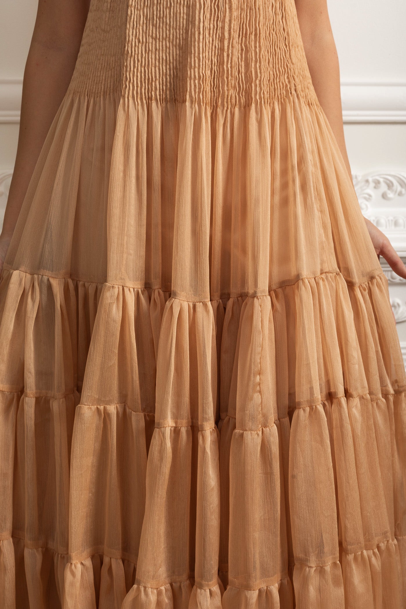 helen rhinestone beading pleated maxi dress -  beige