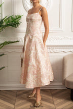 alyssa Jacquard Floral Motif Midi Dress in pink