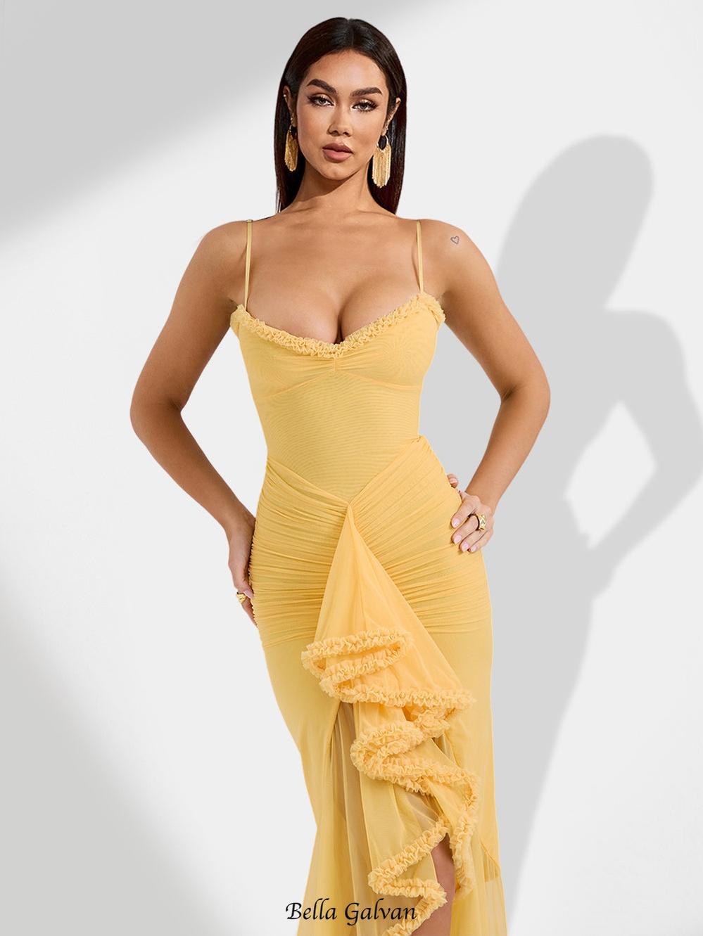 Flowering Girl Women claire yellow Irregular Ruffle Breathable Maxi Dress