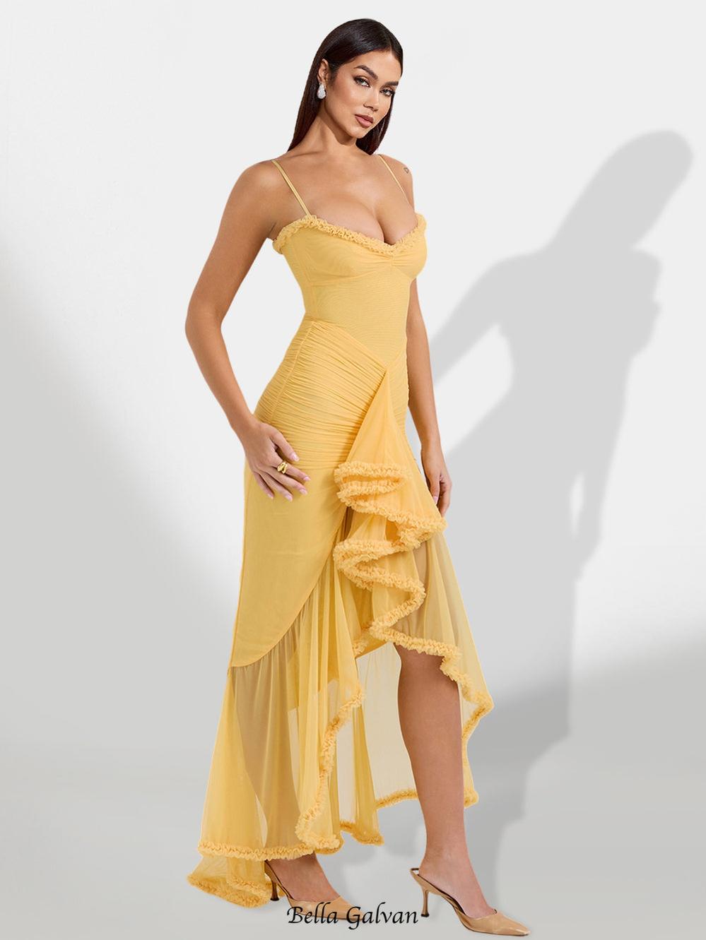 Flowering Girl Women claire yellow Irregular Ruffle Breathable Maxi Dress