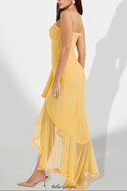 Flowering Girl Women claire yellow Irregular Ruffle Breathable Maxi Dress