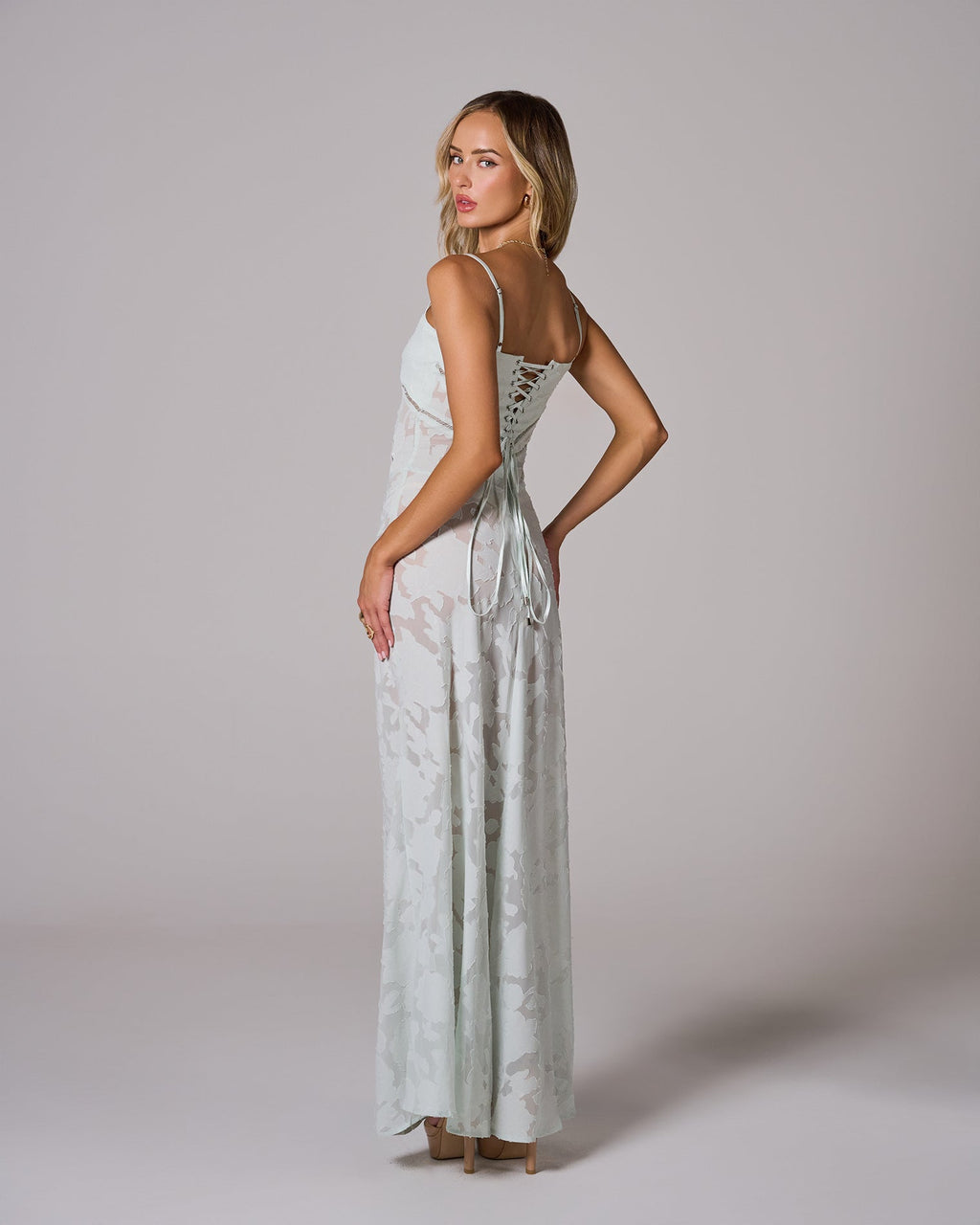 Floral Lace Back Maxi Dress -White