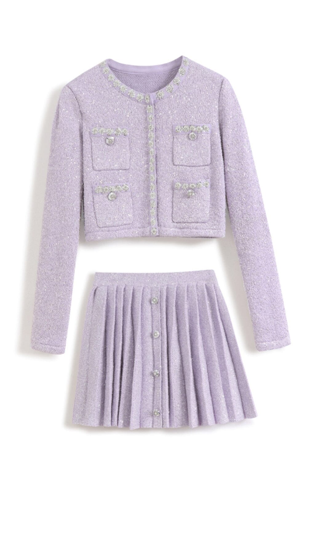 Flowering Girl Women Sequin Pleated Two Piece Set In Lilac