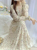 janet Classic Floral Ruffle Chiffon Dress-Yellow