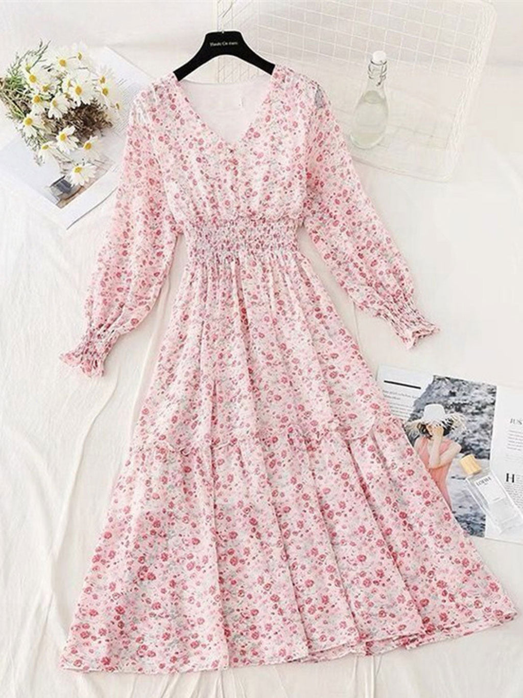 janet Classic Floral Ruffle Chiffon Dress-Yellow