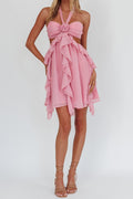 Pink Halter Ruffled Mini Dress