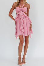 Pink Halter Ruffled Mini Dress