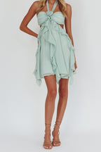 Mint Green Halter Ruffled Mini Dress