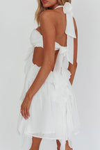 White Halter Ruffled Mini Dress