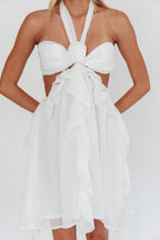 White Halter Ruffled Mini Dress