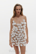 Flowering Girl Women flower embellished Mini Dress in white