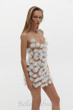 Flowering Girl Women flower embellished Mini Dress in white