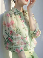 josephine Lapel Floral Printed Chiffon Blouse