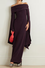 Flowering Girl Women Draped Off-The-Shoulder Crepe Maxi Dress In Burgundy