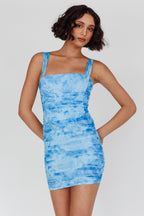 Flowering Girl Women Ruched Mini Dress Floral Blue