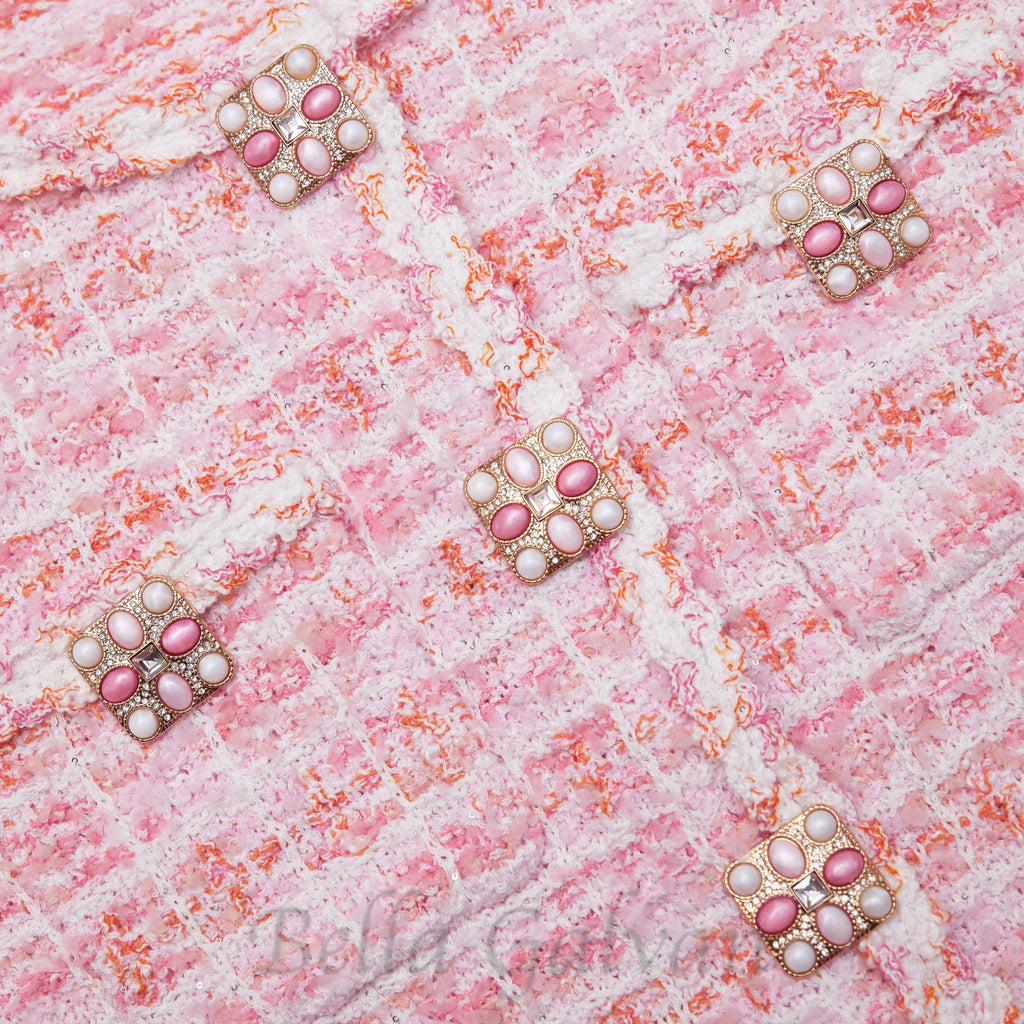 Flowering Girl Women Pink Check Knit Cardigan