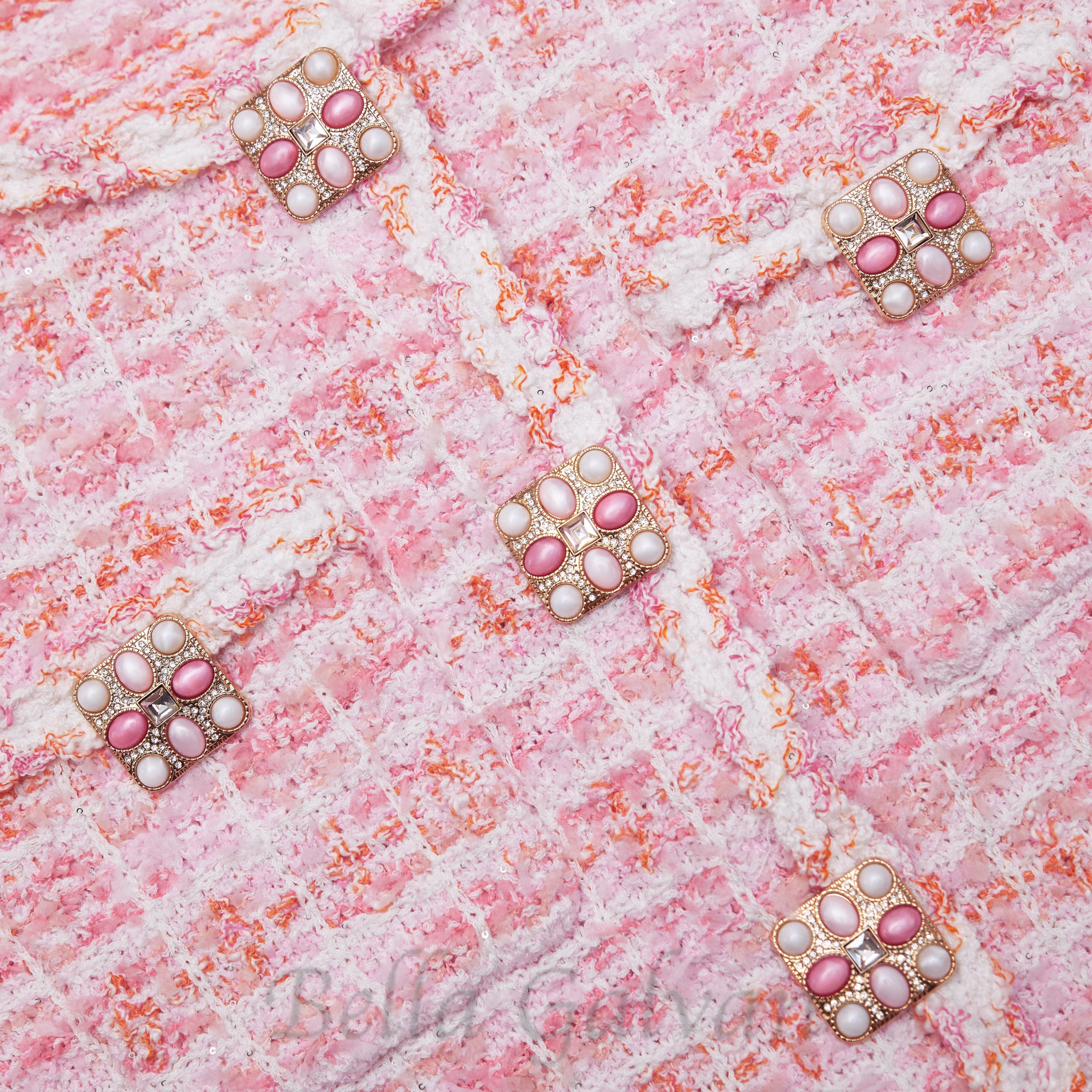 Flowering Girl Women Pink Check Knit Cardigan