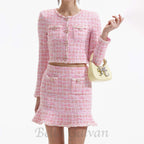 Flowering Girl Women Pink Check Knit Skirt