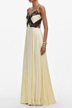 josephine Yellow Satin Lace Maxi Dress