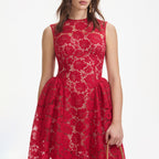 brenda Lace hollow Midi Dress in red