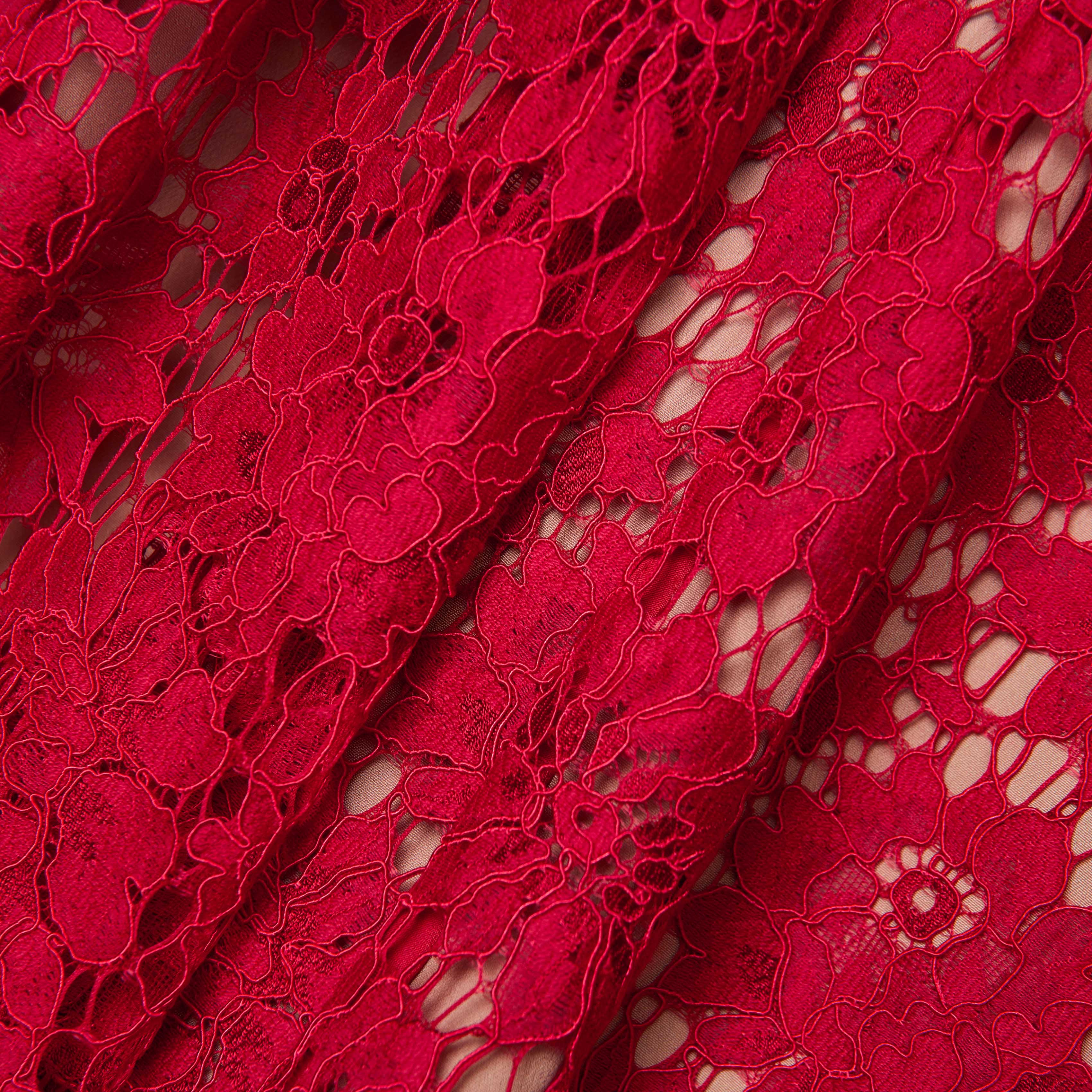 brenda Lace hollow Midi Dress in red