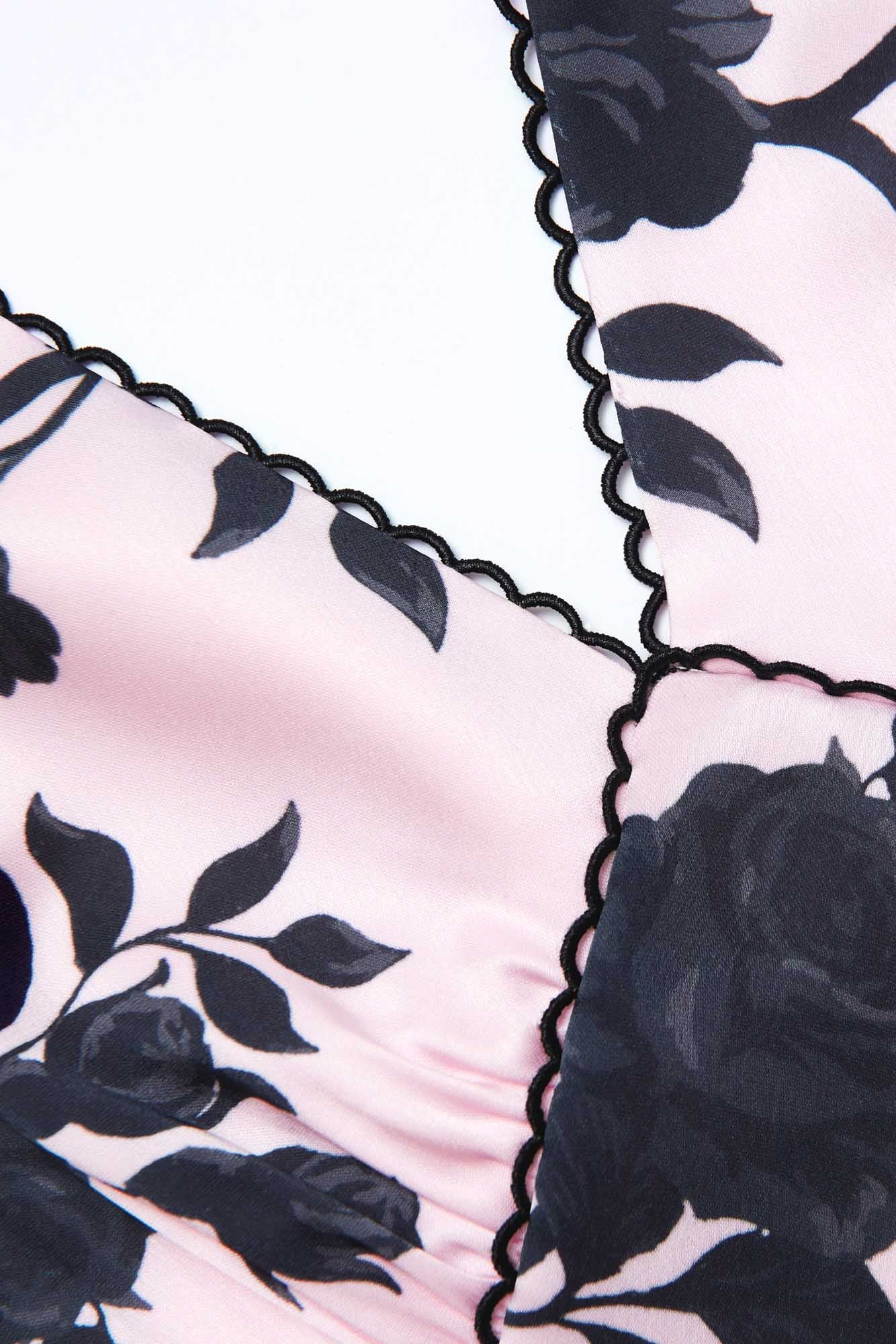Flowering Girl Women v-Neck Satin Floral Midi Dress In Pink