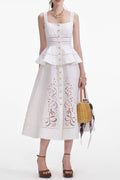 helen Cream Linen Peplum Midi Dress