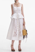 helen Cream Linen Peplum Midi Dress