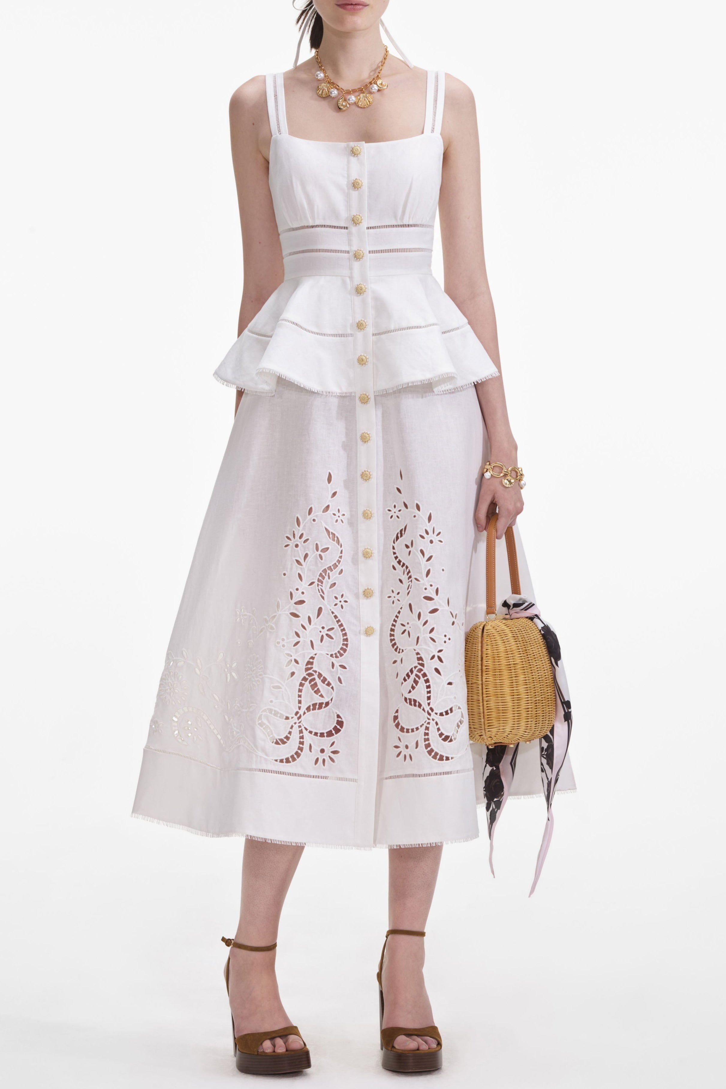 Helen Cream Linen Peplum Midi Dress