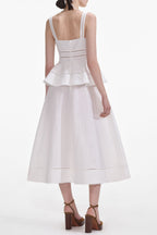 helen Cream Linen Peplum Midi Dress