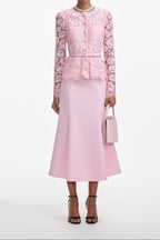 Pink Tailored Lace Midi Dress