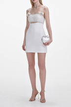 White Crepe Pearl Bow Mini Dress