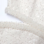 Flowering Girl Women cut out cream boucle pearl mini dress