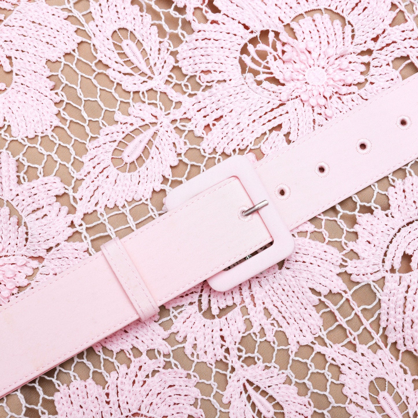 simona Pink Crochet Lace hollow Midi Dress