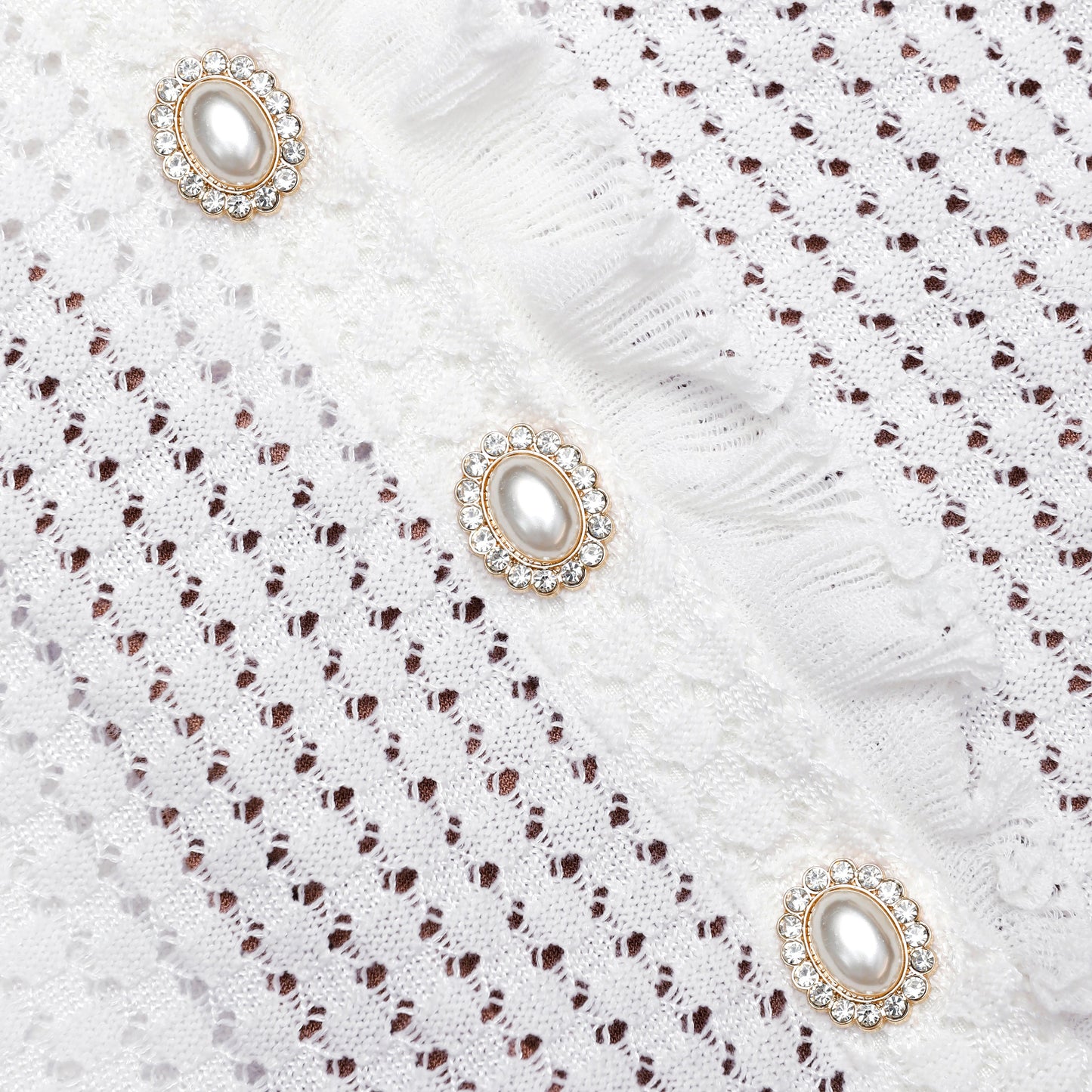 lauren lantern sleeve Pointelle Knit Mini Dress in White