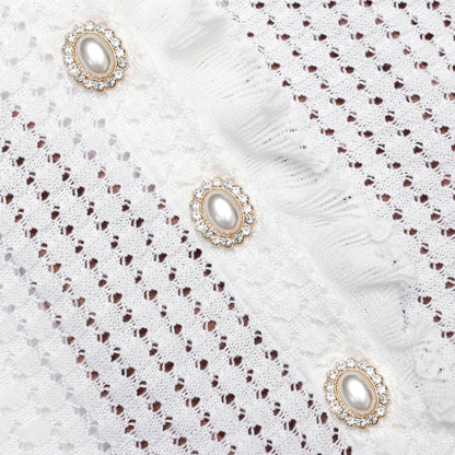 lauren lantern sleeve Pointelle Knit Mini Dress in White