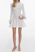 Flowering Girl Women lauren lantern sleeve Pointelle Knit Mini Dress in White