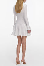 Flowering Girl Women lauren lantern sleeve Pointelle Knit Mini Dress in White