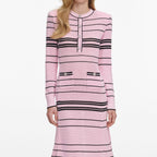 selena long sleeve Stripe Knit Midi Dress in pink