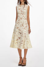 marjorie Yellow Crochet Lace hollow Midi Dress