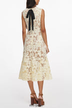 marjorie Yellow Crochet Lace hollow Midi Dress