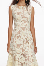 marjorie Yellow Crochet Lace hollow Midi Dress